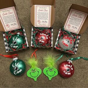 Elf and Santa Cam or Grinch Christmas Ornament $12 each or 2 for $20